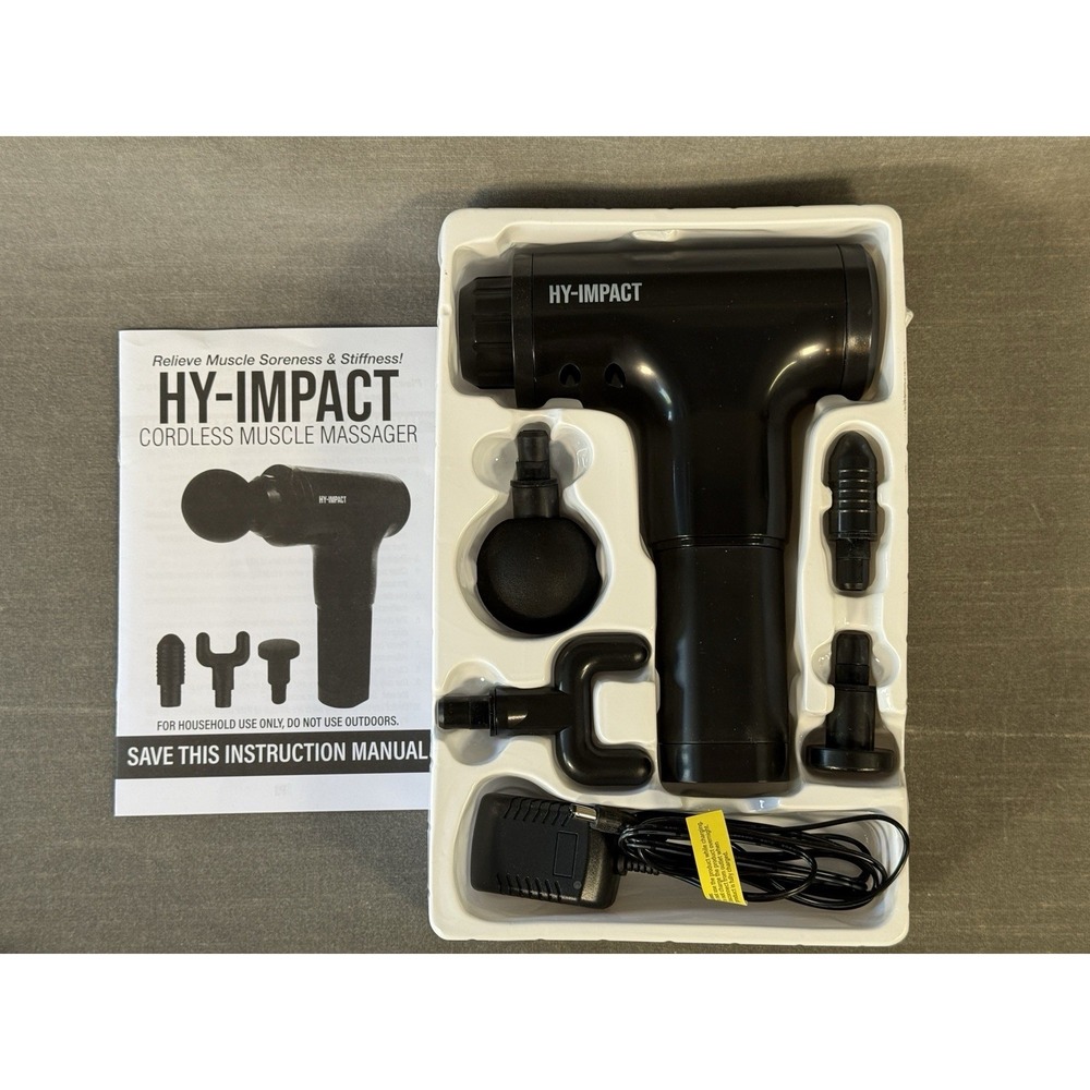 HY-IMPACT Deep Tissue Muscle Massage Gun - Cordless 4 Massaging Heads OPEN BOX